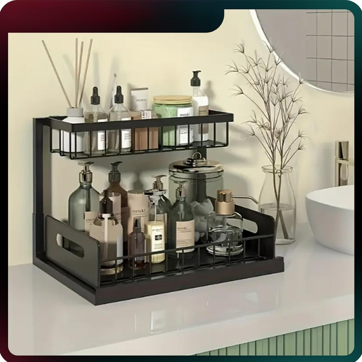 Home Bathroom Organizer - منظم خزانة متين قابل للسحب، رف